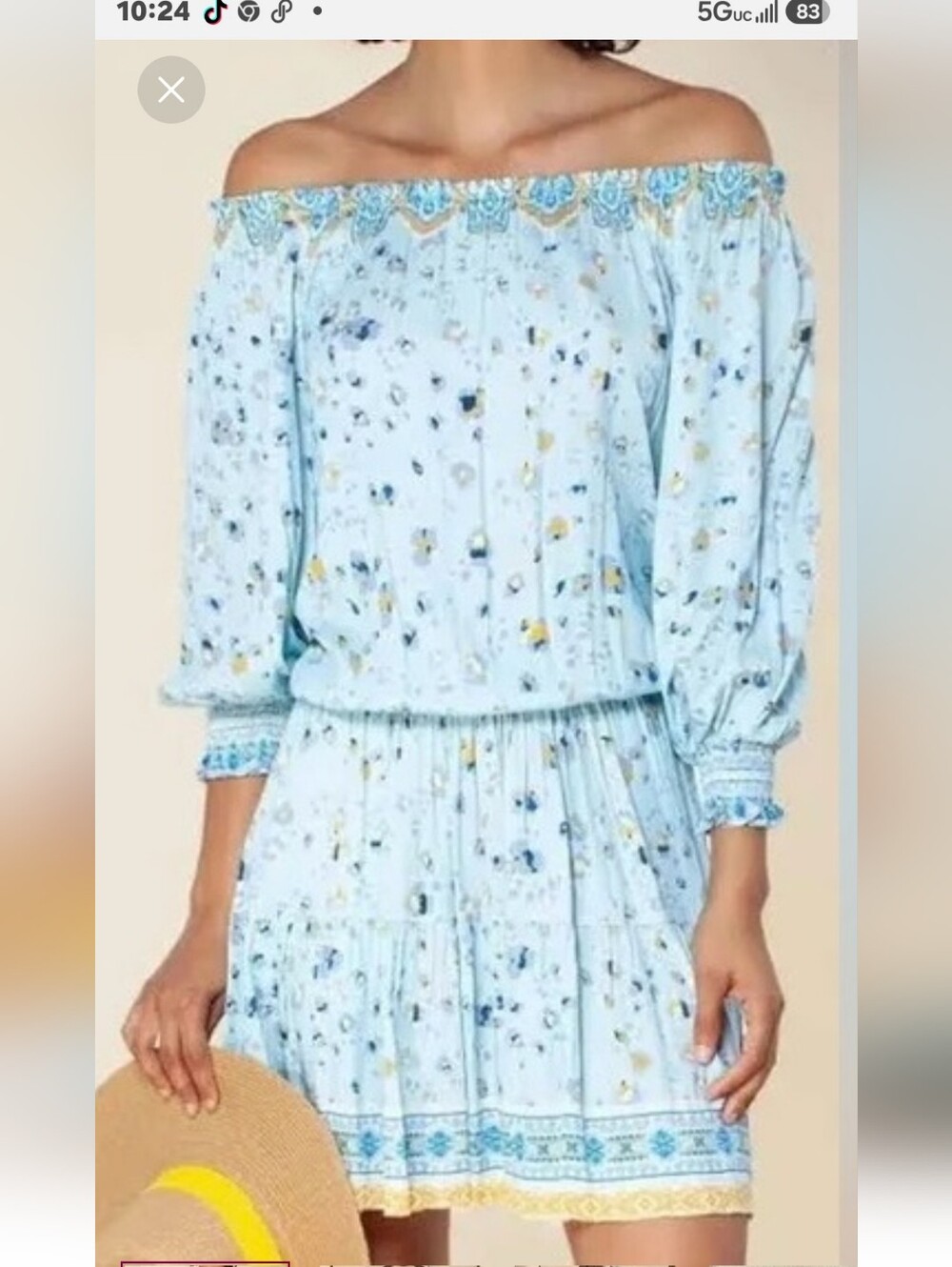 Hale Bob Henka Dress Light Blue Off-Shoulder Floral Mini Dress NWT